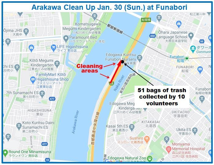 Arakawa River clean up Jan 30, 2022