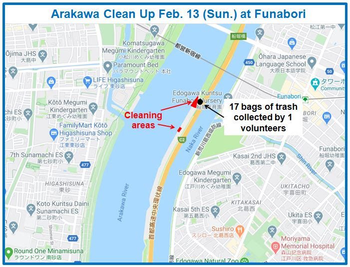 Arakawa River clean up Feb 13, 2022